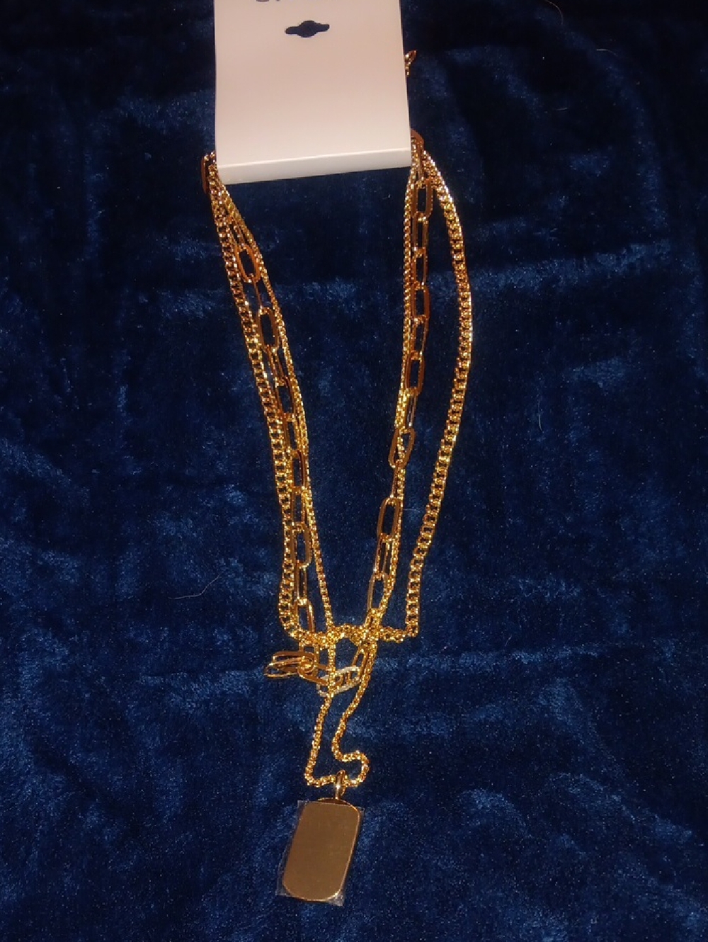 Layered Gold-Tone Chain Necklace with Rectangular Pendant